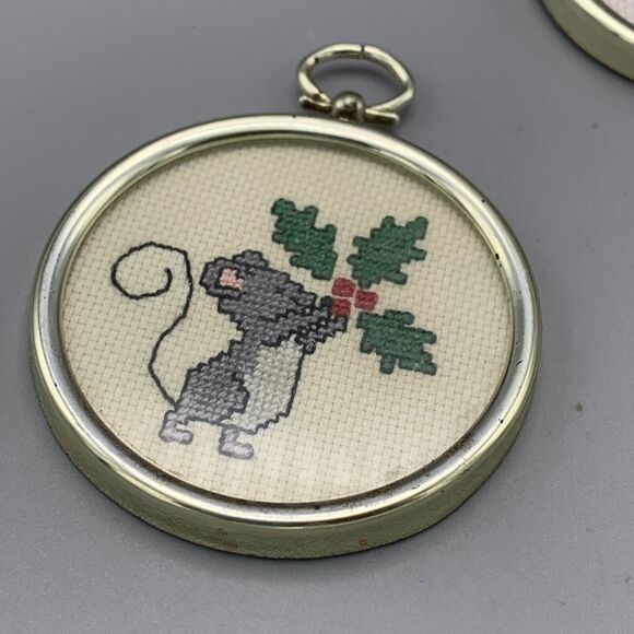 Vtg 3 Framed Cross Stitch Ornaments Nutcracker Ballet Mouse Christmas Friendship - Picture 10 of 10